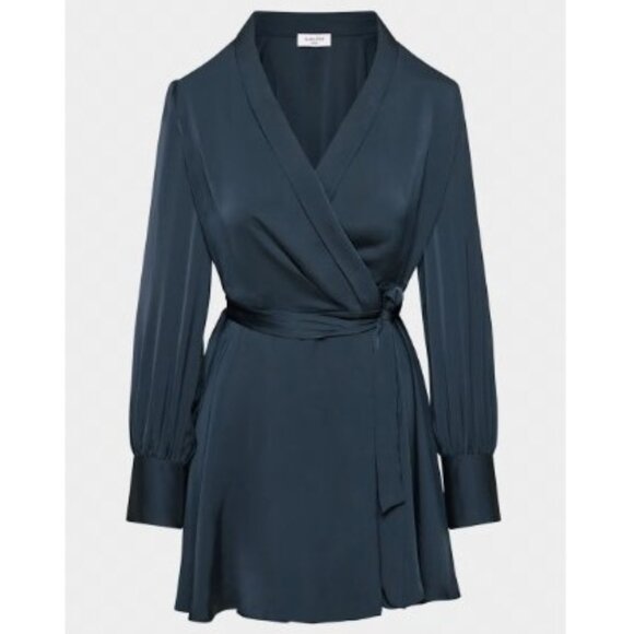 BABATON - Hyde Black Satin Mini Wrapped Up Dress - XS - Picture 8 of 13